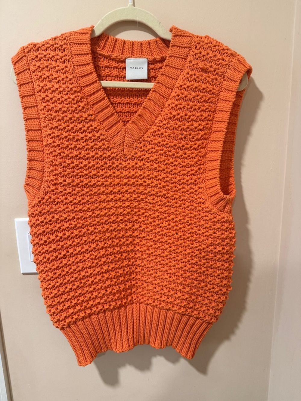 Varley Bright Orange Textured Knit V-Neck Sweater Vest